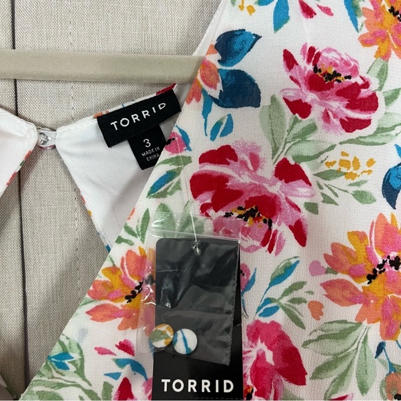 Torrid Floral Hi-low Flutter Sleeve Ivory Gauze Button Front Tea-Length Dress 3X - Picture 8 of 15